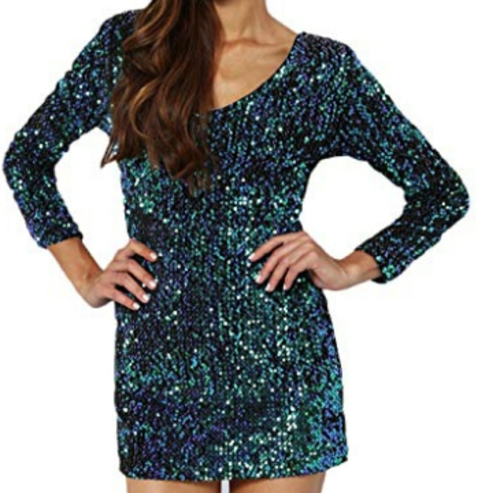 SHEIN Green Sparkly Sequin BodyCon Party Dress